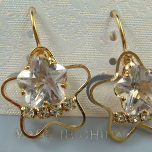 new gold plate Czech Glass crystal star earrings